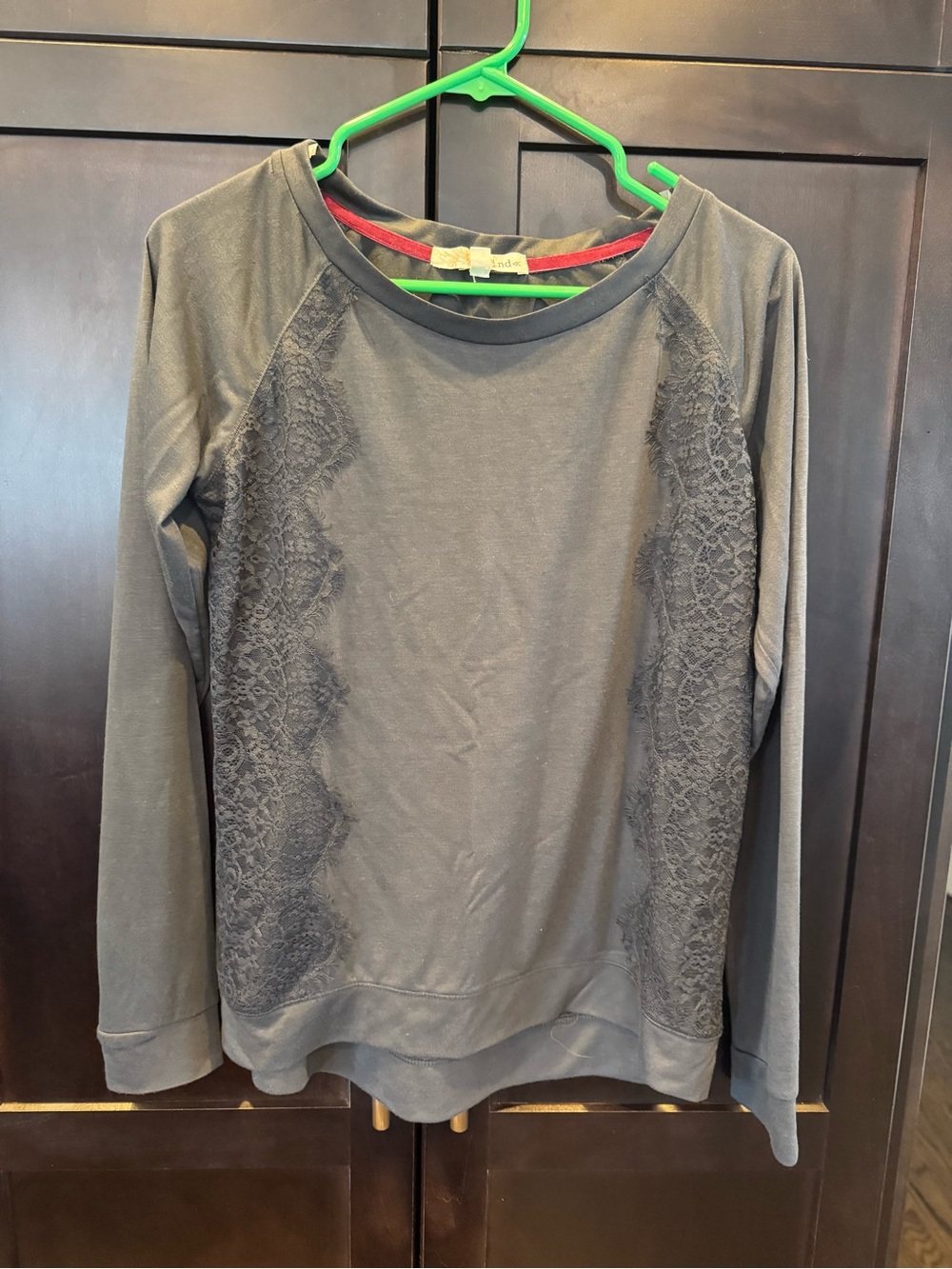 Mudd Gray Lace-Panel Long Sleeve Top